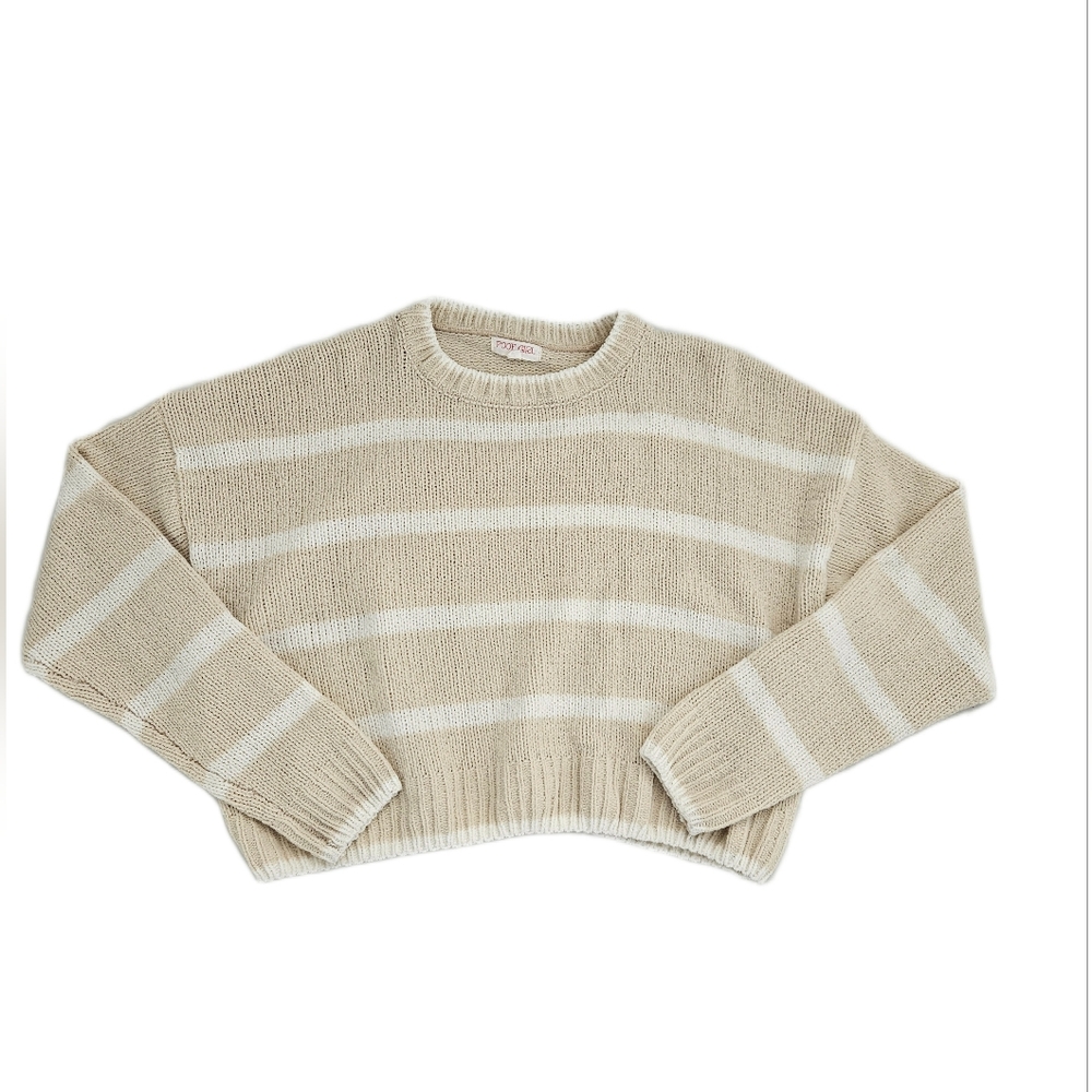 Striped Beige Knit Sweater Girls Small